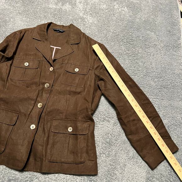 Lands End Blazer Women 12 Brown 4 Button Linen Lagenlook Jacket - Picture 10 of 10